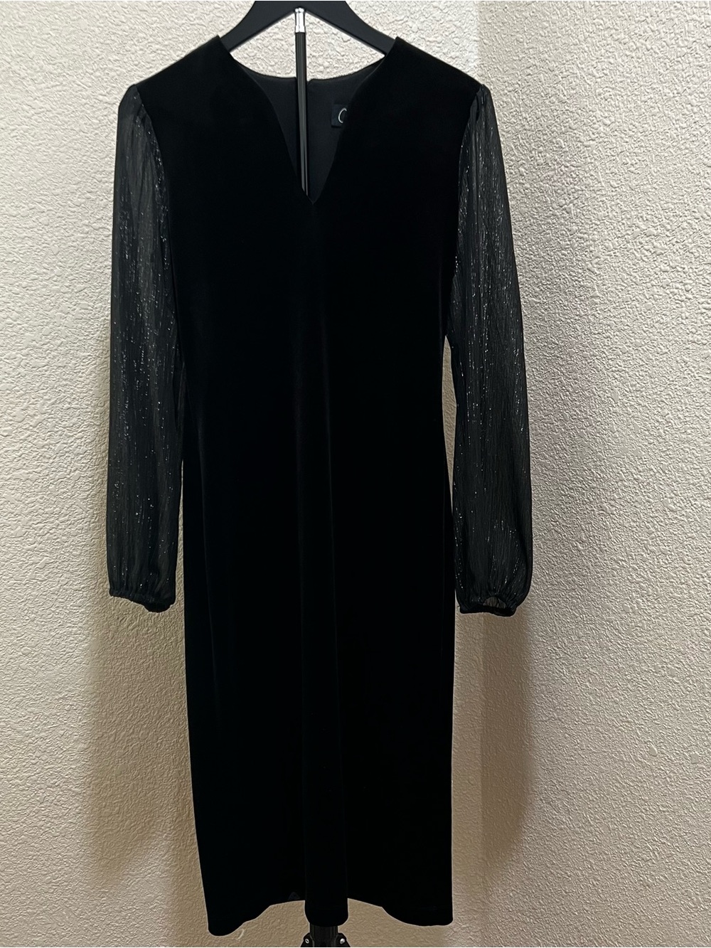 Connected Apparel Black Velvet Long-Sleeve Sheer Sparkle Dress